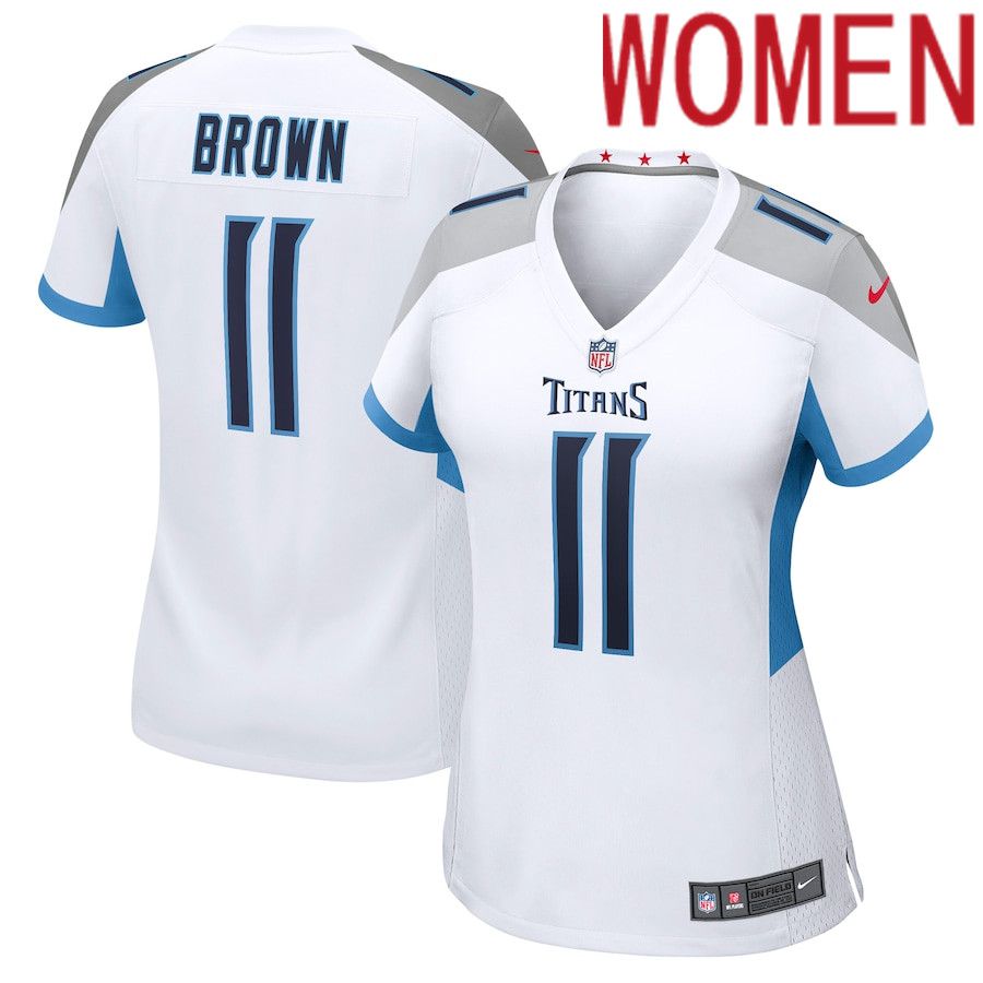 Women Tennessee Titans 11 A.J. Brown Nike White Game NFL Jersey